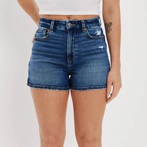 American Eagle Stretch Curvy Mom Shorts High Waisted Blue Denim Jean Short 20